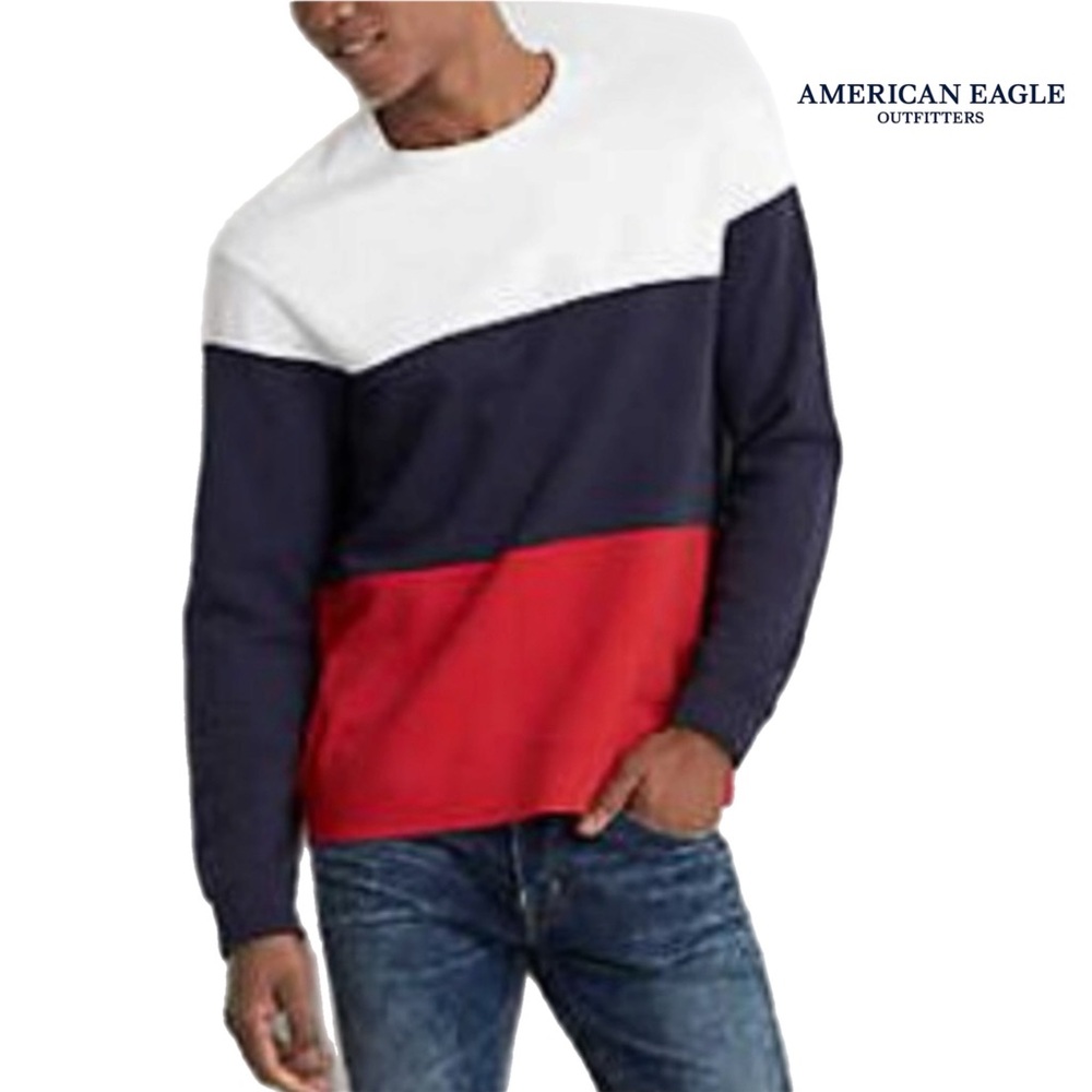 American Eagle L Red White and Blue Crew Pullover Sweatshirt Blokecore Unisex